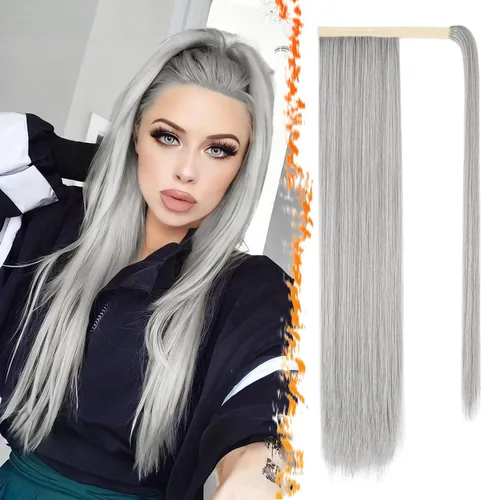 Vista 28 de BARSDAR Extensión de Cola de Caballo Corta y Recta - Extensiones de Cabello de Cola de Caballo con Cordón de 14 Pulgadas en Negro para Mujeres