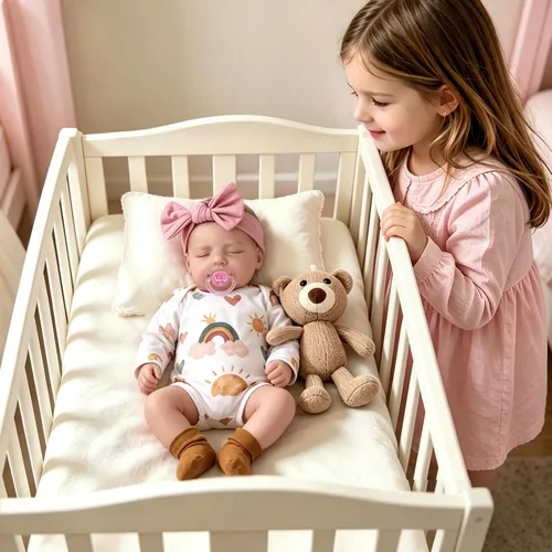 Vista 3 de Aori Muñecas de Bebé Reborn Realistas de la Vida Real Muñecas de Bebé de 20'' Bebé Recién Nacido Durmiendo Niña con Ropa de Muñeca Arcoíris