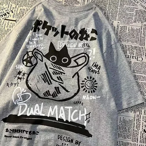 Vista 6 de LREUIP Camiseta gótica estampada de gran tamaño Harajuku Street Trend para hombres y mujeres con estampado holgado punk de manga corta