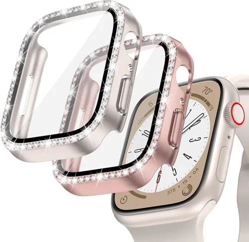Vista 16 de Goton - Pack de 2 Fundas Bling para Apple Watch con Protector de Pantalla 40mm SE 3/2/1, Series 6/5/4, Funda con Purpurina para Mujer con Diamantes