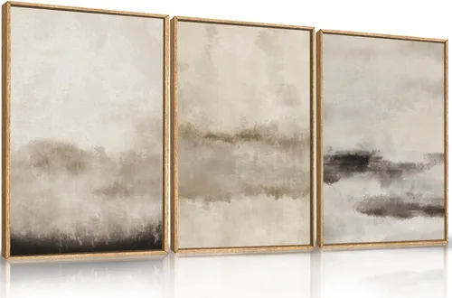 Vista 31 de HPINUB - Lienzo decorativo abstracto moderno para pared, juego de 3 impresiones artísticas enmarcadas, pintura de pared grande en blanco y negro, 16