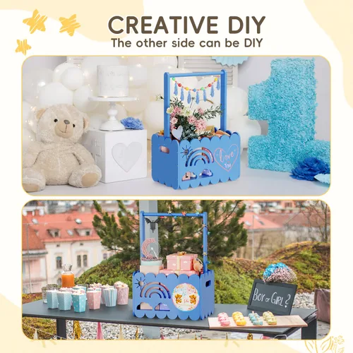 Vista 5 de Caja de madera para baby shower para niños y niñas, regalos de canasta para nuevos padres, regalo de bienvenida para bebé, adecuado para el embarazo