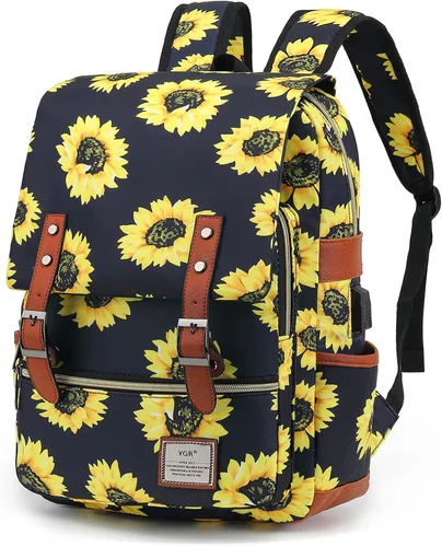 Vista 10 de YGR - Mochila con estampado floral para laptop para mujeres, hembras, escuela, viaje, negocios, deportes al aire libre, oficina, trabajo