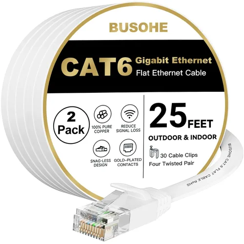 Vista 9 de BUSOHE Cable Ethernet Cat6 de 6 pies, 2 unidades, blanco, Cat-6 plano RJ45 para computadora, Internet LAN, red Ethernet, cable de conexión Ethernet