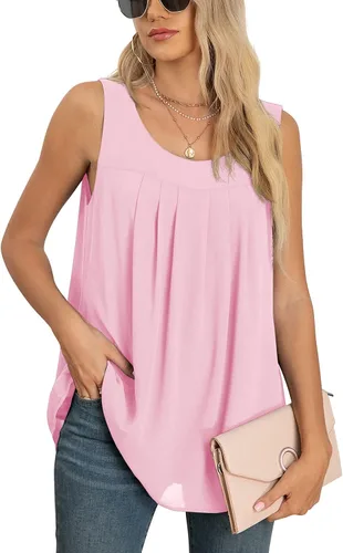 Vista 4 de QUEZHU Blusa sin mangas de gasa para mujer, de verano, con vuelo, de doble capa, túnica