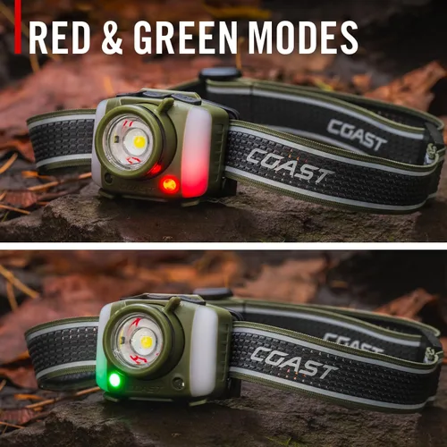 Vista 13 de Coast FL97R Linterna Frontal LED Recargable de 1200 Lúmenes Controlada por Voz con Pure Beam® Spot & Flood, Iluminación ARC, Modos de Color Rojo