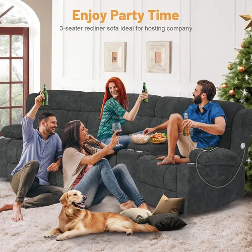 Vista 6 de Dresegmt - Juego de sofá reclinable con consola, diseño de respaldo central abatible, sofá de 3 plazas y sillón reclinable individual, sofás Gris
