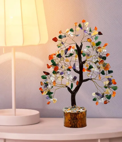 Vista 3 de Árbol de la vida con múltiples piedras preciosas naturales curativas de primera calidad, bonsái de Feng Shui, para decoración del hogar y la oficina