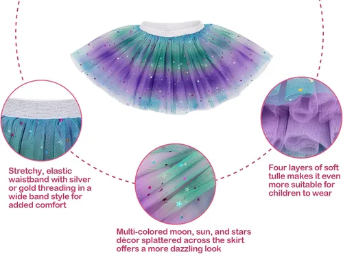 Vista 5 de Simplicity Vestido de ballet de princesa de tul de 4 capas con falda tutú arcoíris para bebé niña
