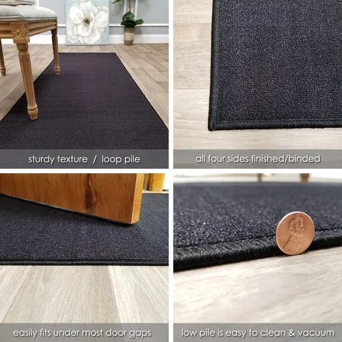 Vista 4 de Alfombra Pasillo Escalera Antideslizante con Respaldo de Goma Color Negro Sólido Liso Tamaño Personalizado 22 pulgadas de Ancho Elige Tu Longitud