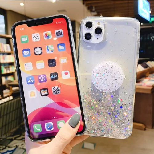 Vista 5 de Funda diseñada para iPhone 13 Pro Max para mujeres y niñas, con purpurina, bonitas, con soporte, funda protectora suave para teléfono para iPhone 13