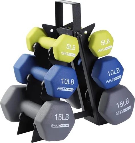 Vista 21 de HolaHatha 1, 2 and 3 lb Neoprene Dumbbell Strength Training Weight Set with Rack