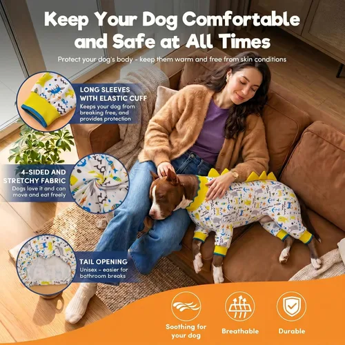 Vista 5 de LovinPet Pijamas para perros grandes, pijama para perros grandes, antilamer la ansiedad, mameluco de recuperación quirúrgica, pijamas para perros
