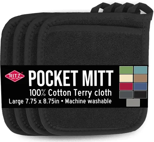 Vista 30 de RITZ Terry Pocket Mitt & Hot Pad: Unparalleled Heat Resistant, Durable 100% Cotton – Ergonomically Designed for Optimal Grip – Easy-Care Machine