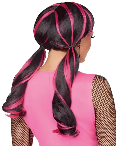 Vista 2 de Spirit Halloween Monster High - Peluca Draculaura para adultos, con licencia oficial, disfraz de grupo, cosplay de vampiro, cosplay de Monster High