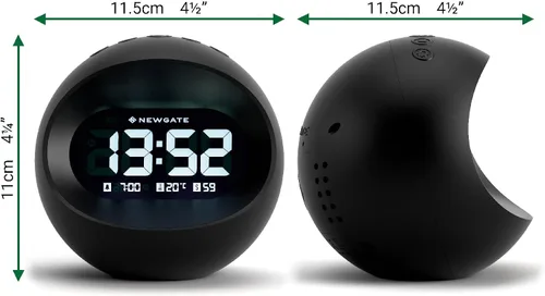 Vista 3 de NEWGATE® Reloj despertador Centre of The Earth Reloj LCD digital retro redondo Negro Ideal para mesita de noche, escritorio o estante