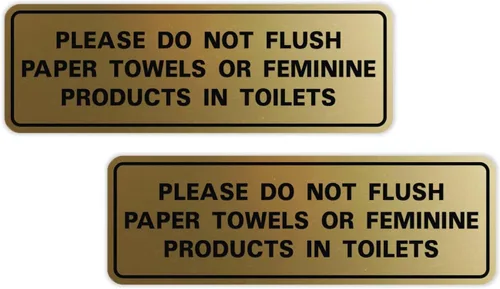 Vista 37 de All Quality Estándar Please Do Not Flush Toallas de papel o productos femeninos en inodoros puerta o pared Letrero Negro - Pequeño (1 paquete)