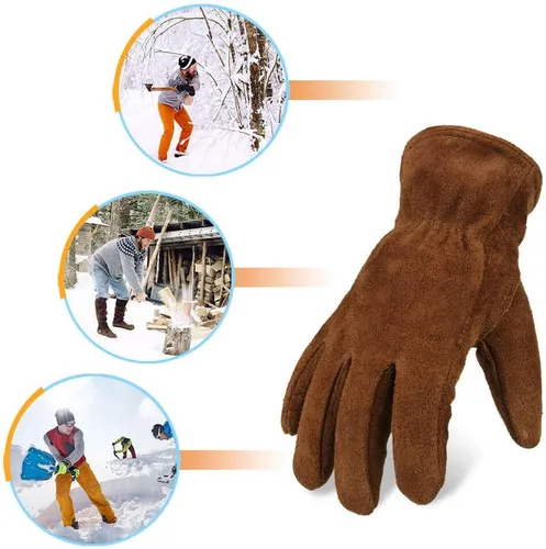 Vista 13 de OZERO 2 pares de guantes de trabajo de cuero de invierno para clima frío al aire libre: guantes cálidos con aislamiento térmico para hombres