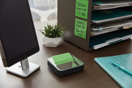 Vista 7 de Dispensador de notas Post-it con notas Post-it emergentes, base negra con parte superior de acero, 1 bloc de notas superadhesivas Aqua Splash de 3 x