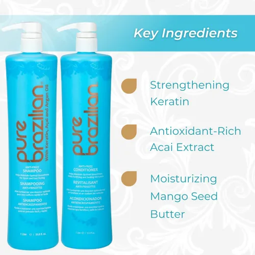Vista 3 de Pure Brazilian - Champú y acondicionador antiencrespamiento con bombas (1 litro)