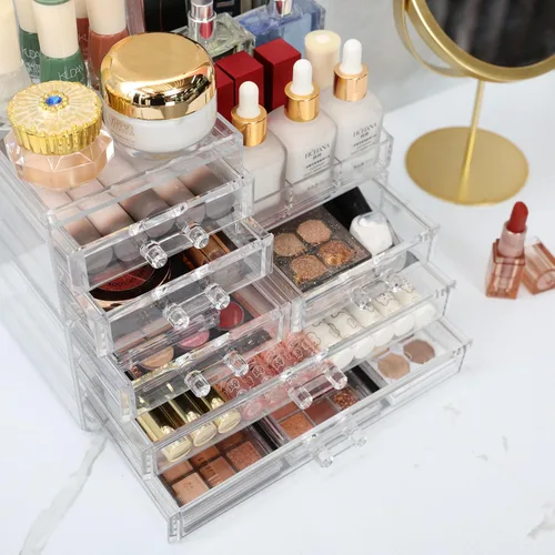 Vista 9 de Cq acrylic Organizadores de maquillaje para tocador con 6 cajones, paquete de 2 organizadores de cajones transparentes, bonitos accesorios