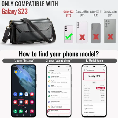 Vista 6 de Strapurs Funda tipo cartera cruzada compatible con Samsung Galaxy S23 5G con bloqueo RFID, tarjetero de piel sintética suave, cierre magnético