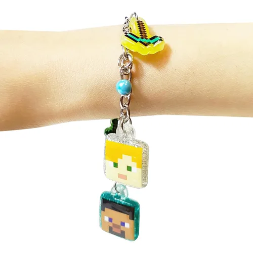 Vista 4 de LUV HER Pulsera de Minecraft de 7" con 4 dijes de metal - Minecraft - A partir de 3 años