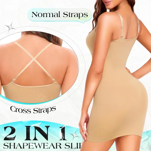 Vista 3 de Vestido de mujer para debajo de los vestidos, moldeador de abdomen, moldeador de cuerpo completo, sin costuras, tirantes delgados