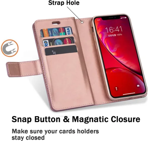 Vista 3 de ZCDAYE Funda tipo cartera para iPhone 11, cierre magnético, bolsillo con cremallera, función atril, piel sintética, funda interior de TPU suave