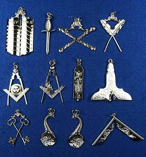 Vista 5 de MASONIC REGALIYA - Juego completo de collar de cadena, delantal, guantes y joyas, lote de 12, Azul