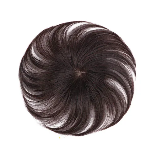 Vista 2 de Corona de cabello humano con clips en base redonda 360 para mujer, cabello ligeramente delgado, base de seda, 4 pulgadas, marrón oscuro