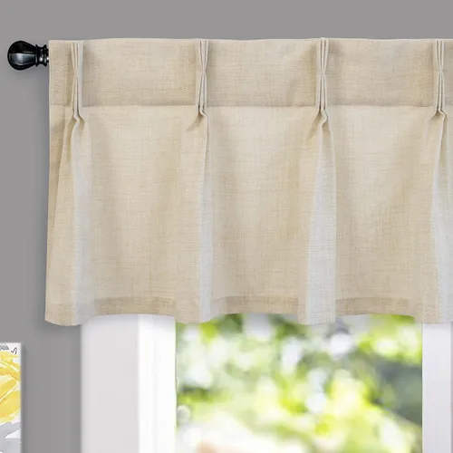 Vista 10 de DriftAway Cenefa plisada para ventana de cocina, cenefa de lino sintético con textura de color beige sólido para sala de estar, cenefa de lino