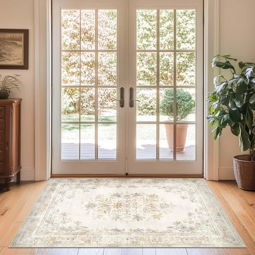 Vista 15 de jinchan Fiora - Alfombra lavable de área pequeña, alfombra de entrada floral de medio círculo de 2 x 3, tapete de media luna de pelo bajo, suave