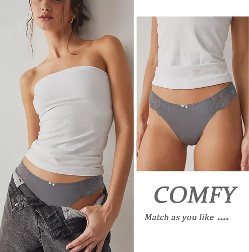 Vista 4 de LEVAO Tangas de algodón para mujer, tangas de algodón sexy con espalda en T, ropa interior cómoda, paquete múltiple S-XL