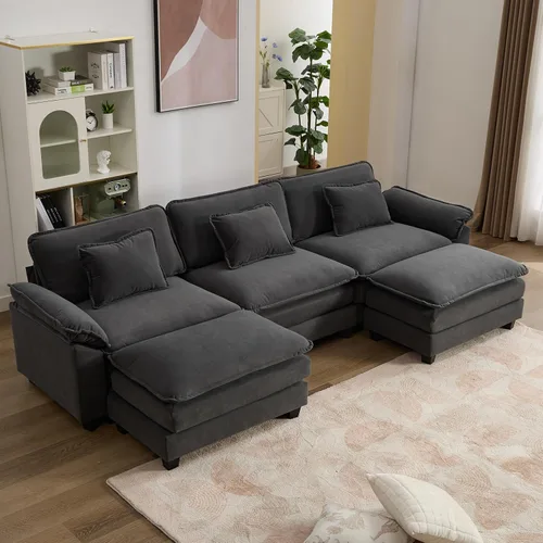 Vista 60 de IPKIG 117" Modular Sectional Cloud Couch, Modern L-Shaped Sofa with Ottoman Blanco beige