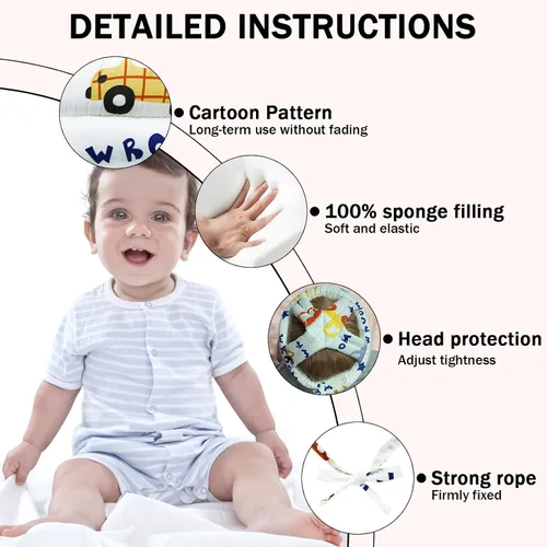 Vista 2 de Protector de cabeza de bebé y rodilleras para bebé, 3 pares de protectores para niños pequeños, cojín de algodón suave, capucha de seguridad Coche