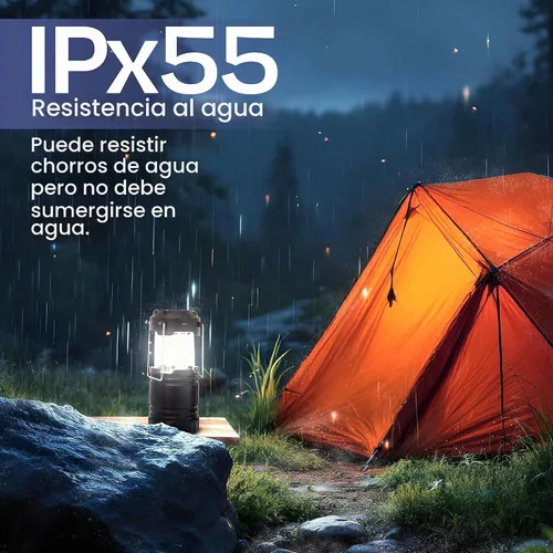 Vista 4 de Linterna de camping recargable, paquete de 2 – Linterna LED para campamento alimentada por batería, linterna solar impermeable para emergencias