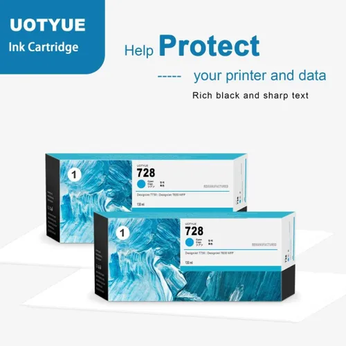 Vista 4 de Cartucho de tinta cian 728 de 4.4 fl oz (paquete de 2) – Cartucho de tinta Utye 728 (F9J67A) Reemplazo para HP 728 Ink Work con impresora T830 MFP