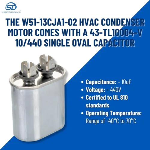 Vista 3 de Supplying Demand W51-13CJA1-02 Motor de condensador HVAC 1/3 HP 1 Fase 1 Velocidad 208/230V 1075 RPM debe coincidir con las especificaciones
