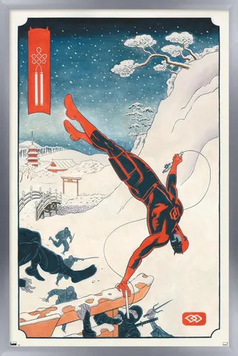 Vista 11 de Trends International Marvel Comics Daredevil - Póster de pared ninja, 22.4 pulgadas de largo x 14.7 pulgadas, versión enmarcada en madera de granero