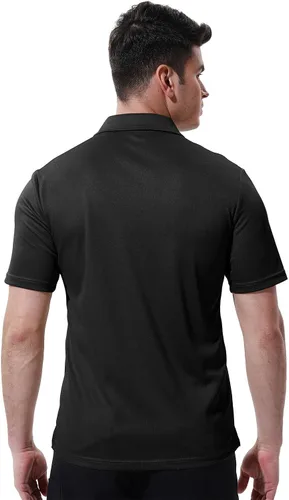Vista 2 de YSENTO Camisas polo de manga corta con cuello y bolsillo para hombre, Negro