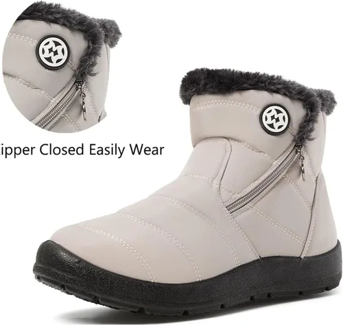 Vista 2 de Eagsouni Botas de nieve para mujer, botas de invierno impermeables con Beige