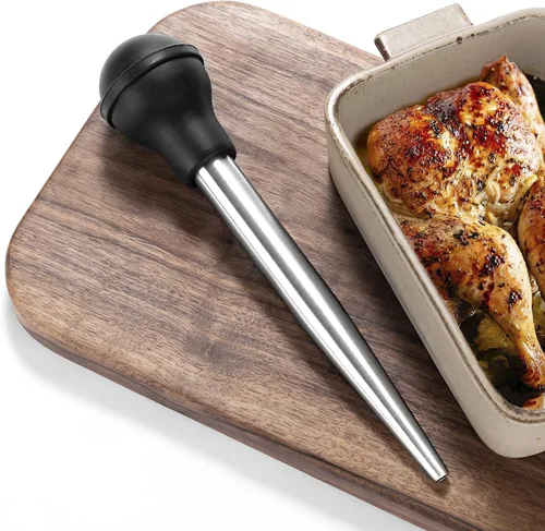 Vista 6 de JY COOKMENT Jeringa de acero inoxidable para pavo Baster Baster Jeringa para cocinar Inyector de carne con 2 agujas de marinada, 1 cepillo