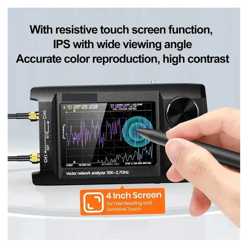 Vista 6 de Spectrum Analyzer, 50KHz to 2.7GHz NanoVNA-H4 Plus VNA Vector Network Analyzer Antenna Supports SD Card 4In IPS LCD Touch Screen(32G Memory Card)