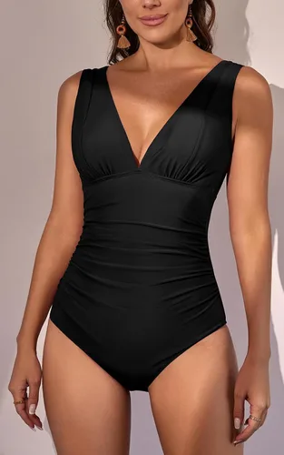 Vista 2 de Eomenie Traje de baño de una pieza para mujer, con control de abdomen, tirantes anchos, cuello en V
