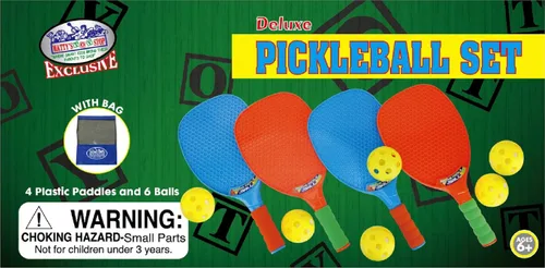 Vista 2 de Matty's Toy Stop Juego de pickleball de lujo, con 4 paletas de plástico, 6 bolas de pickleball y bolsa de almacenamiento