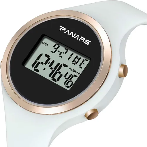 Vista 2 de Reloj de mujer impermeable con alarma, cronógrafo y fecha de día, reloj deportivo de moda blanco con correa de silicona, Blanco, Moderno