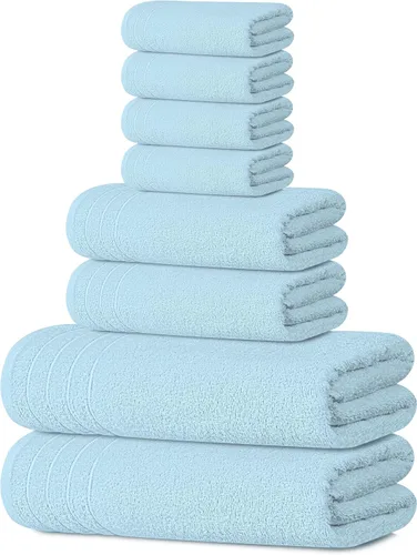 Vista 17 de Tens Towels Juego de 8 toallas, 2 extra grandes para baño, 2 para manos, 4 paños, 100% algodón, peso más ligero, secan más rápido, superabsorbentes