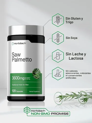 Vista 5 de Horbäach Extracto de Saw Palmetto 120 Cápsulas de Saw Palmetto Berries Fórmula sin OMG y sin gluten