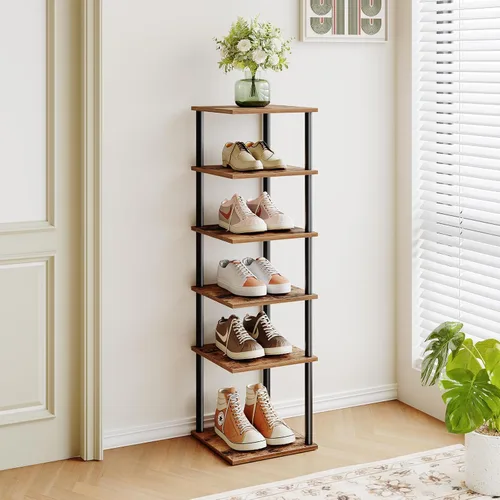 Vista 4 de HOOBRO Zapatero vertical, estante estrecho de 6 niveles, organizador de almacenamiento de zapatos para espacios pequeños, 11 pulgadas de largo x 11